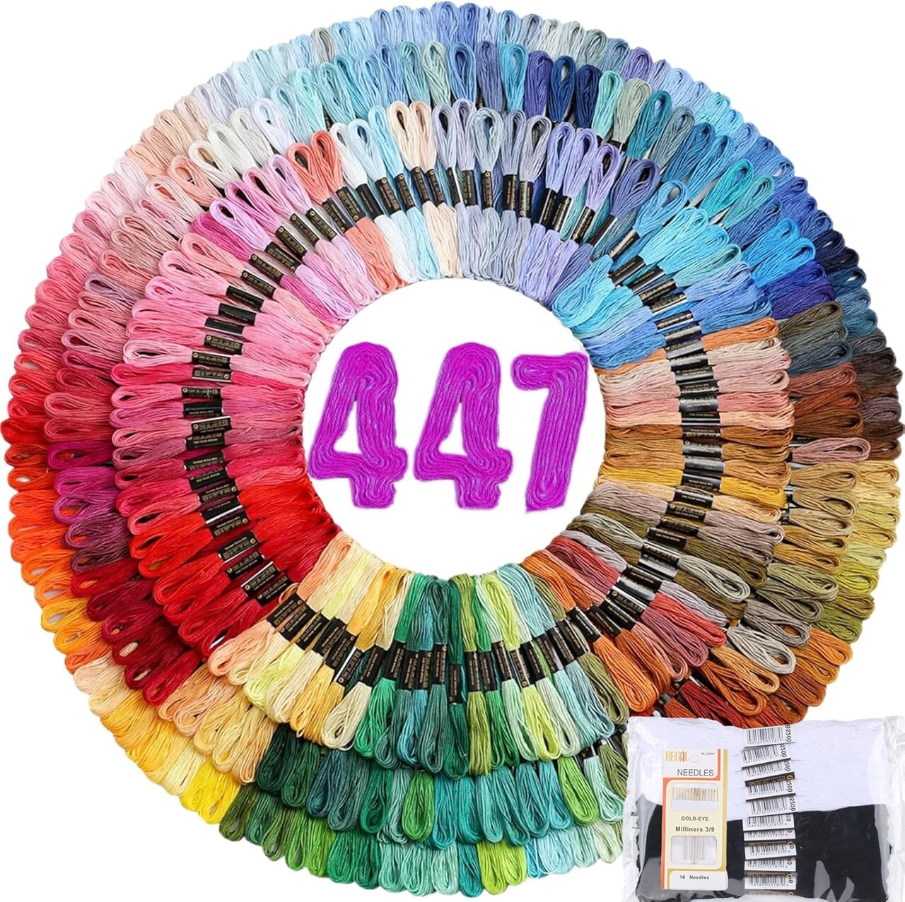 10 Inches - Embroidery Floss Rainbow Thread for Embroidery (All colors-447)